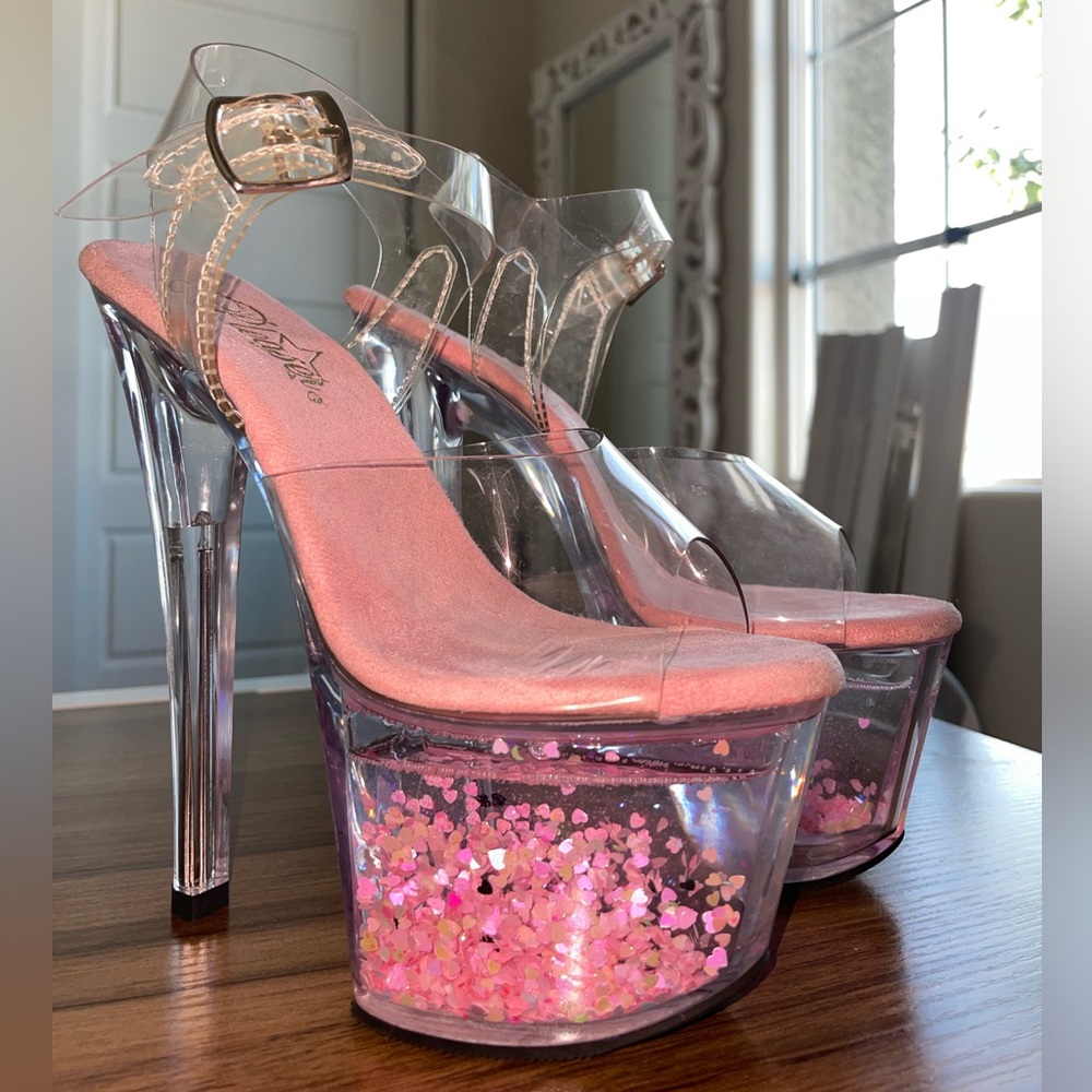 Pink Pleaser Heels With Floating Hearts